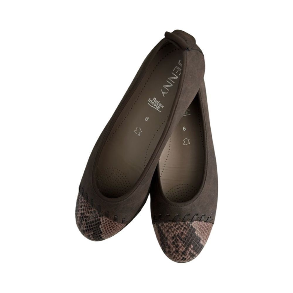 JENNY RELAX INSOLE TAUPE SUEDE WITH SNAKESKIN TOE